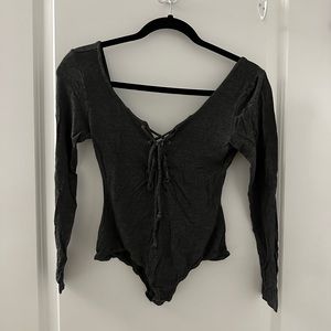 Front tie, backless bodysuit